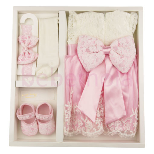 Pugi Baby 3202 Baby Girl Mevlüt Set Guipure Sleeve Pink